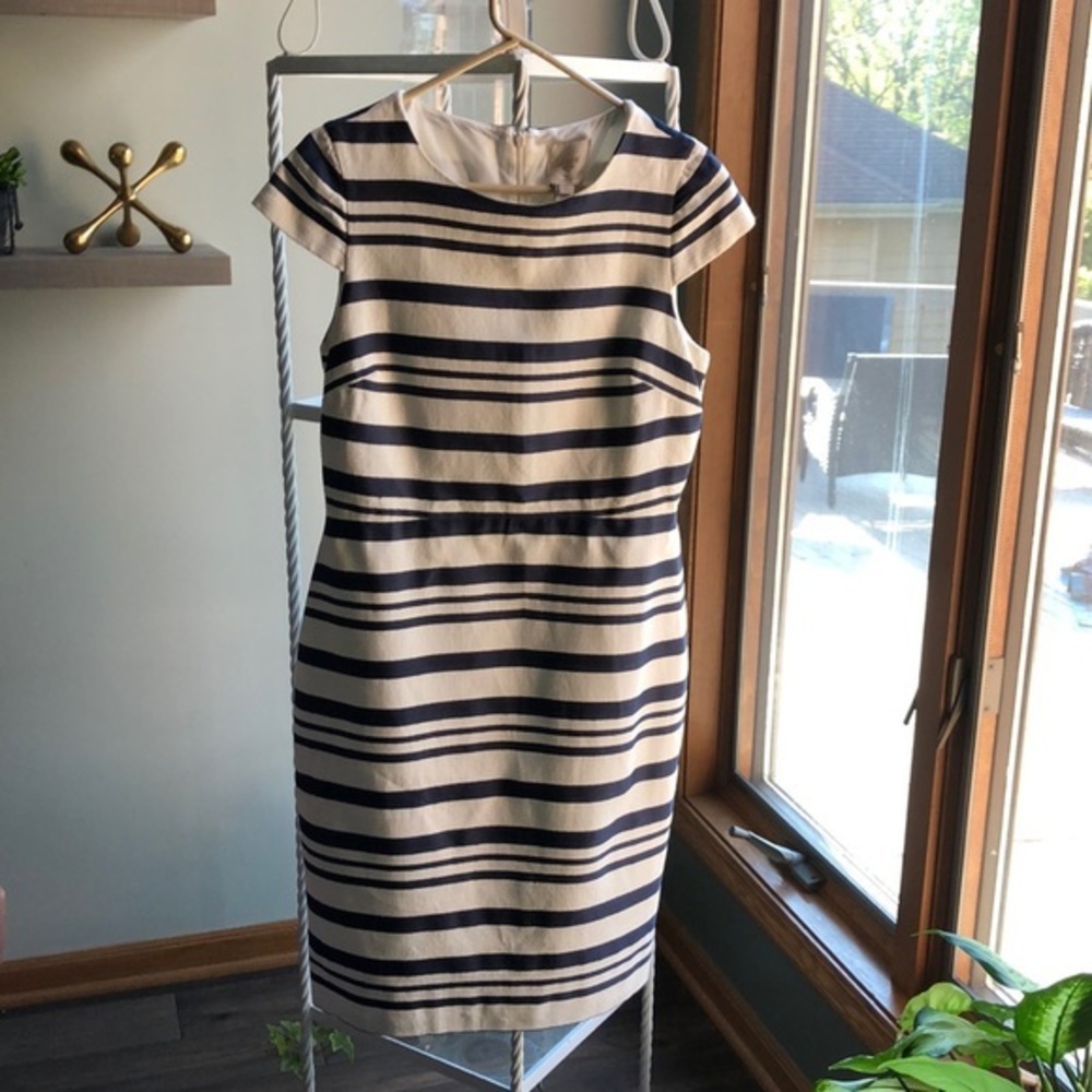 J. Crew Navy and Cream Striped Midi Dress